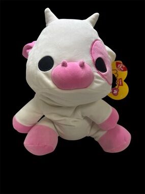 Plush Pink & White Cow Stuffed Animal - Soft Cuddly Toy